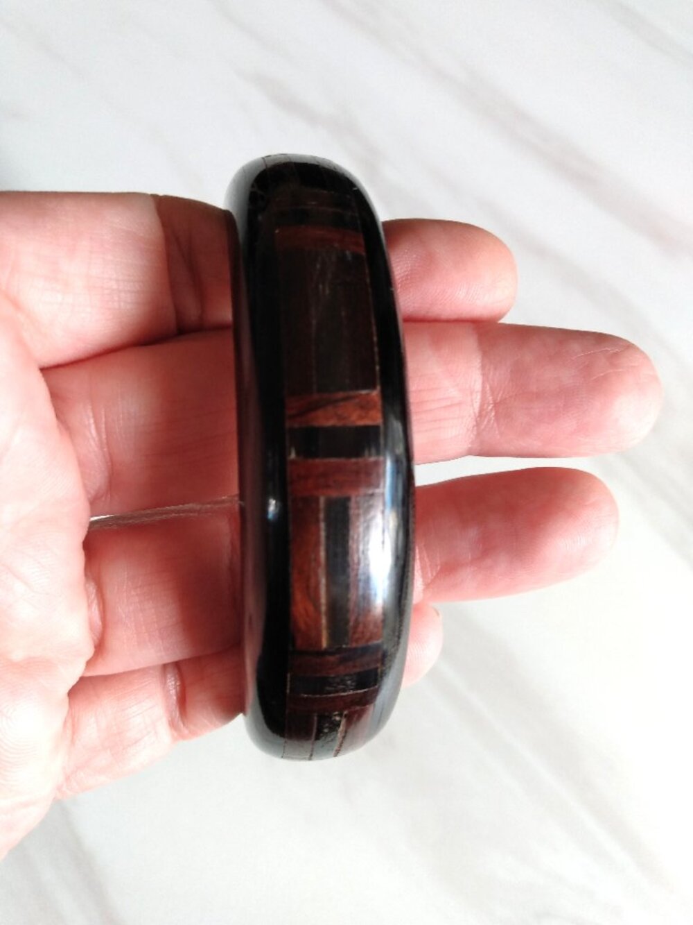 Vintage Wood Inlaid Bangle Bracelet Marquetry Jewelry - Picture 10 of 14